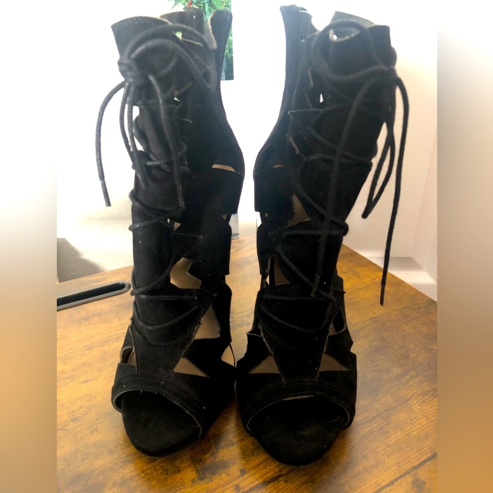 Black peep toe high heels